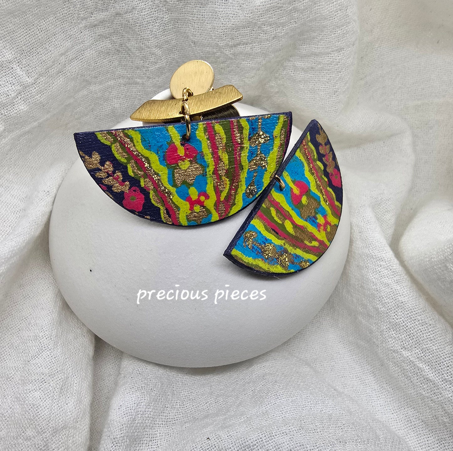 Multicolored and Brass Half Circle Earrings