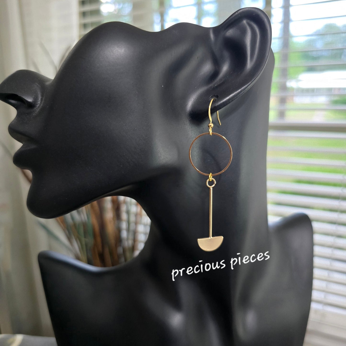 Brass Half Round Dangle Earrings