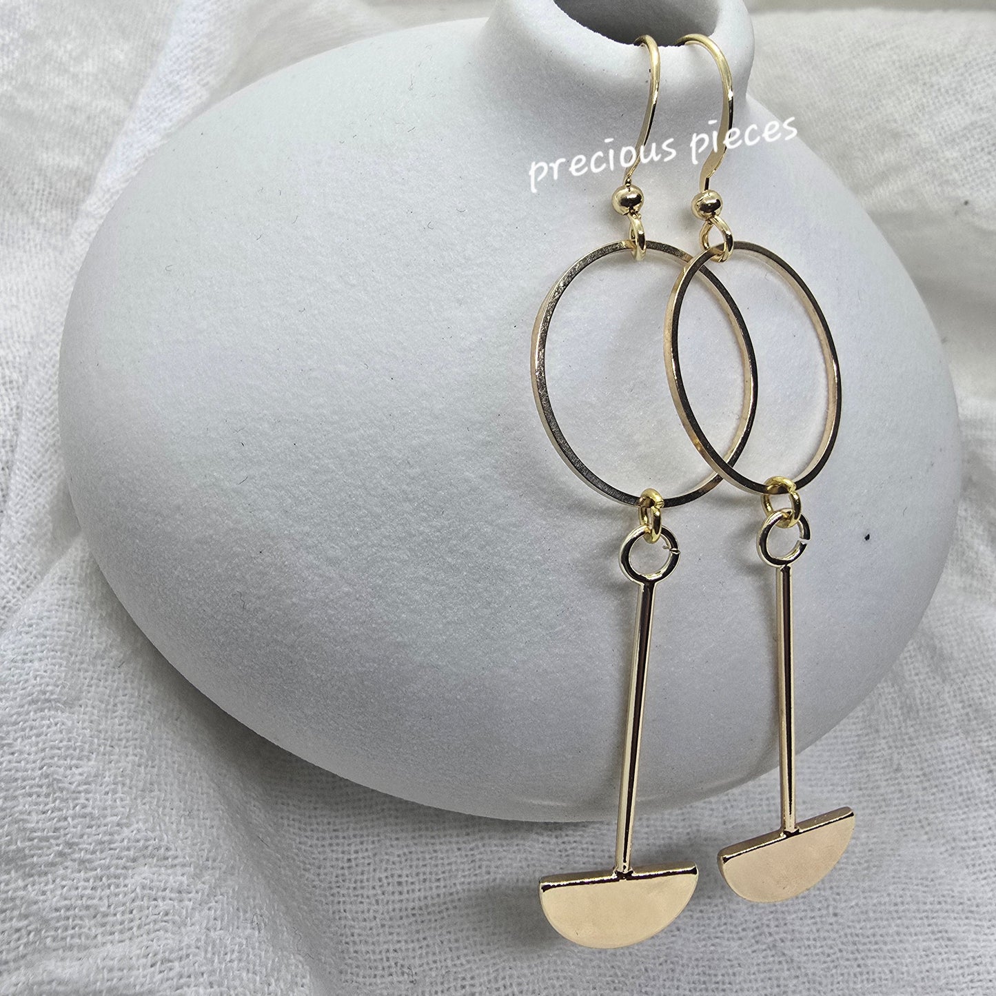 Brass Half Round Dangle Earrings