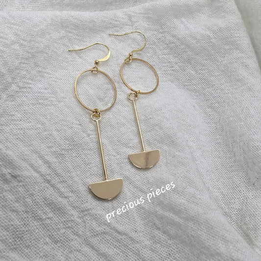 Brass Half Round Dangle Earrings