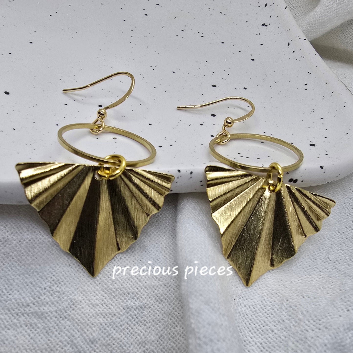 Brass Triangle Fan and Hoop Earrings