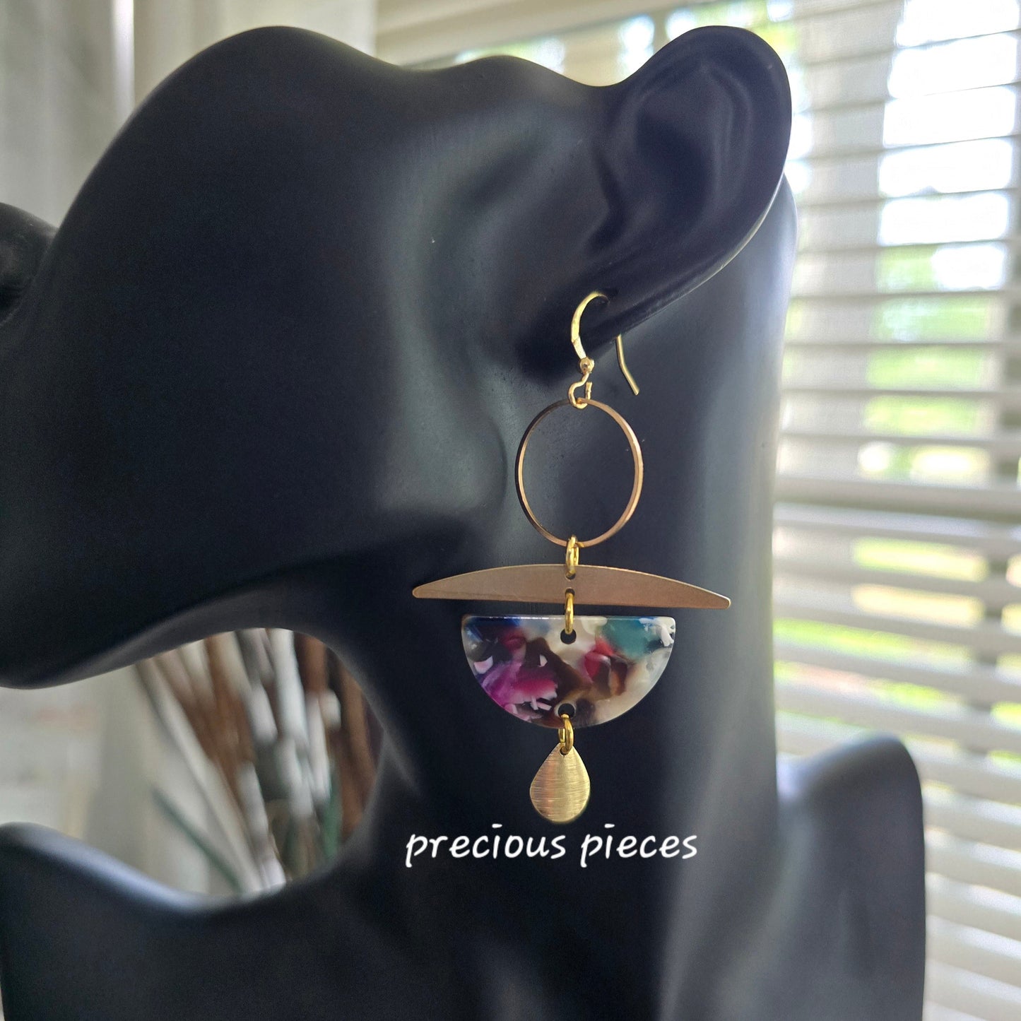 Brass and Marble Earrings