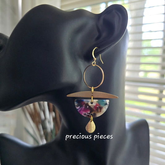 Brass and Marble Earrings