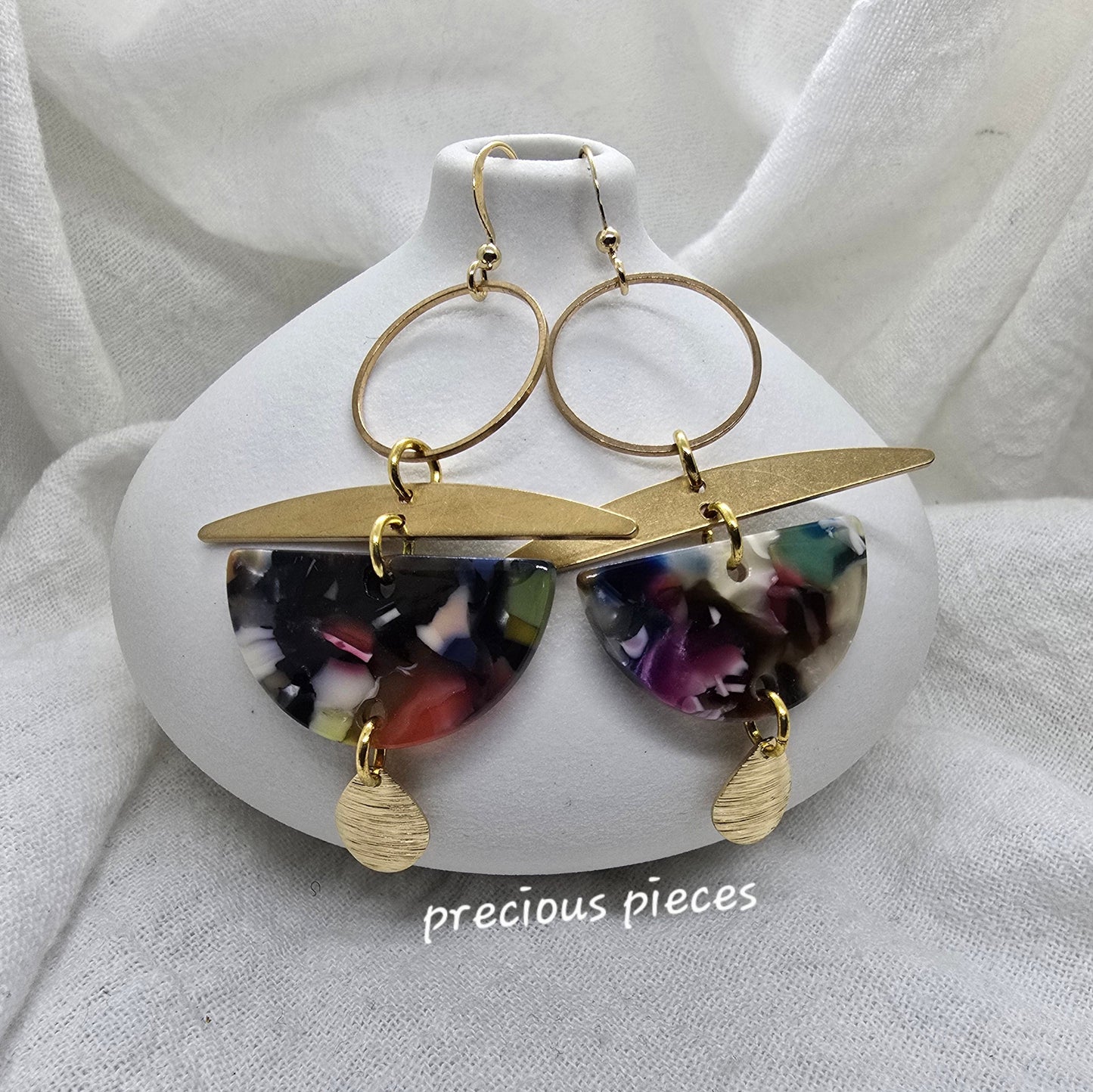 Brass and Marble Earrings