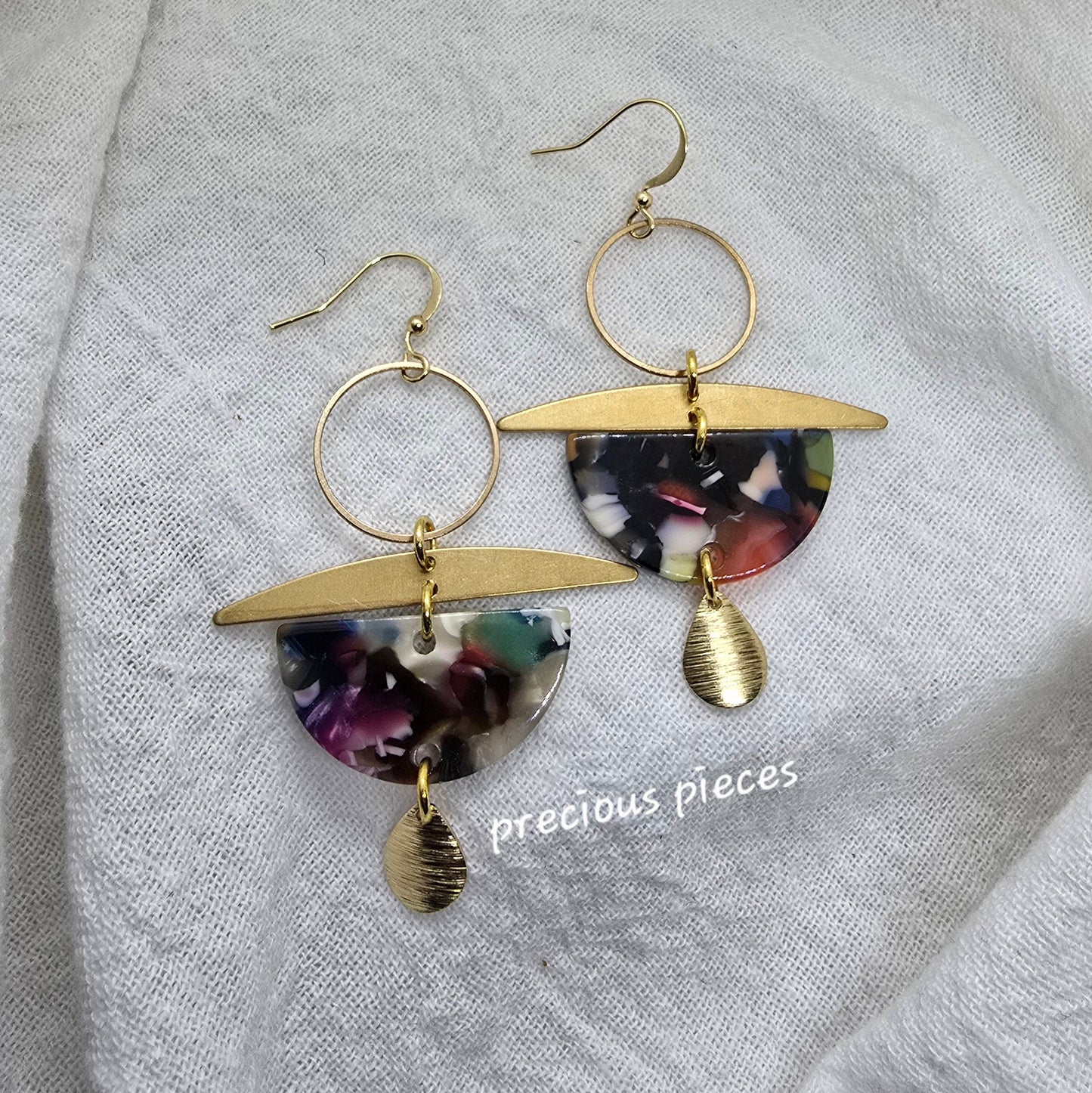 Brass and Marble Earrings