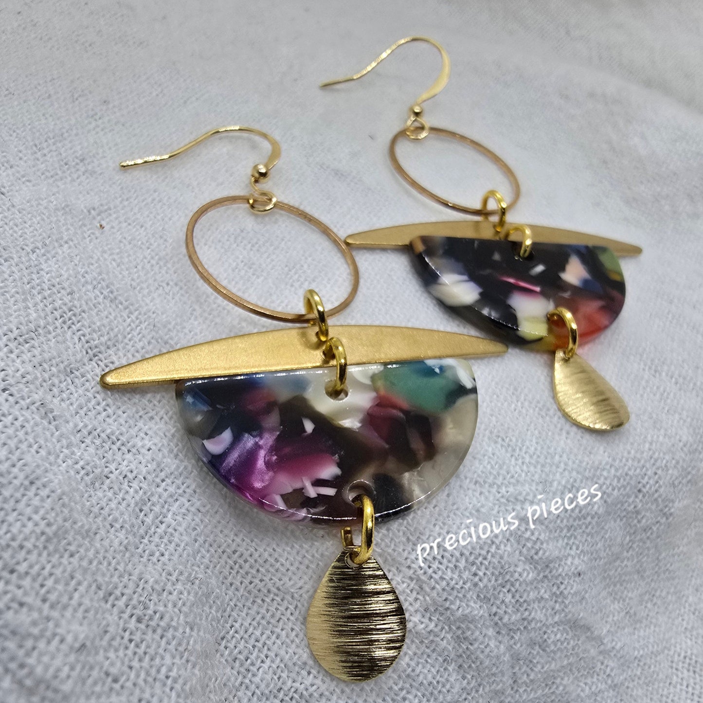 Brass and Marble Earrings
