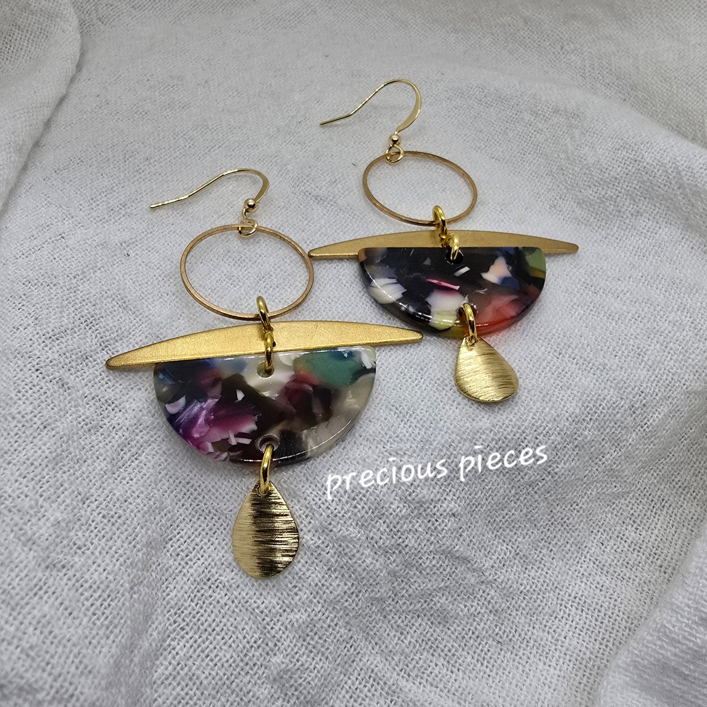Brass and Marble Earrings