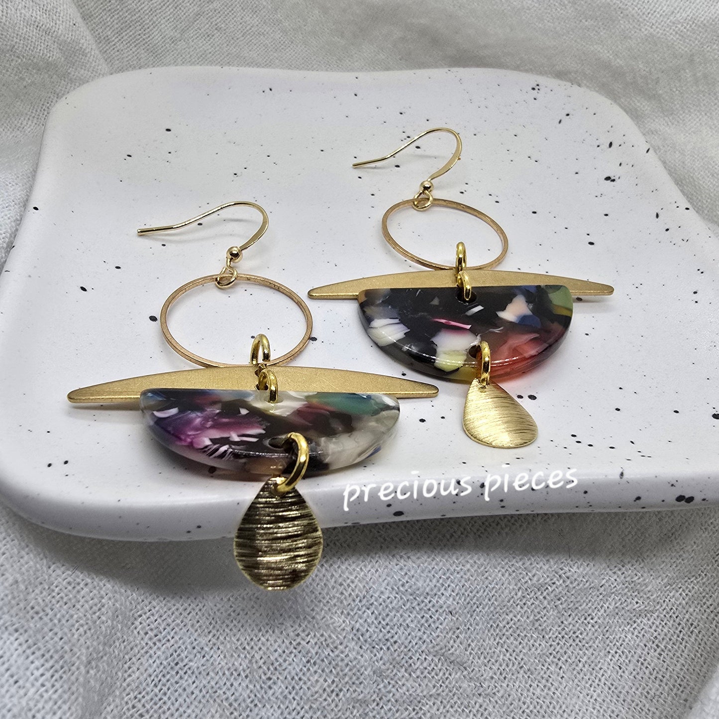 Brass and Marble Earrings