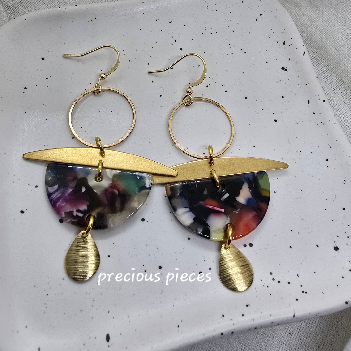 Brass and Marble Earrings