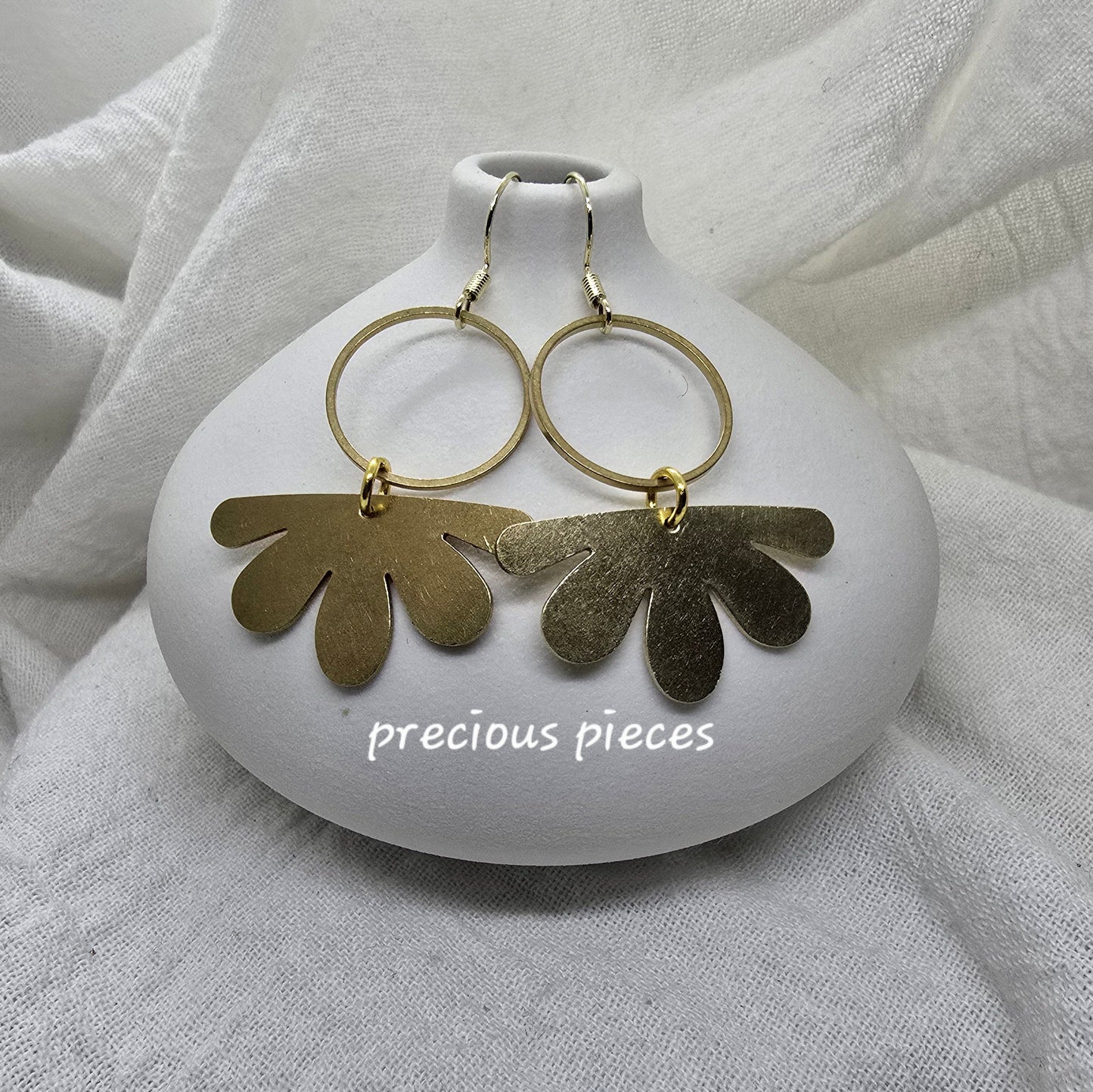 Brass Flower and Circle Earrings