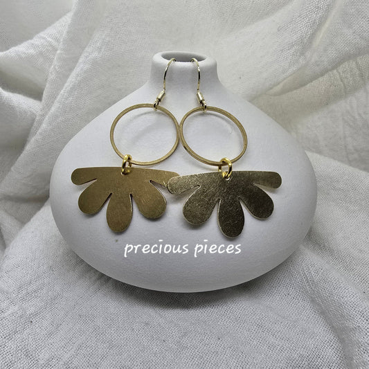 Brass Flower and Circle Earrings