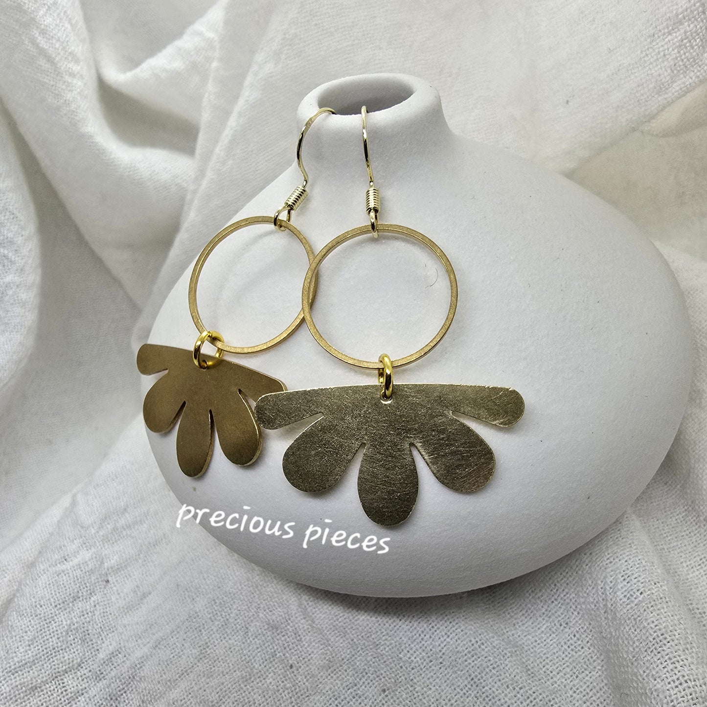 Brass Flower and Circle Earrings
