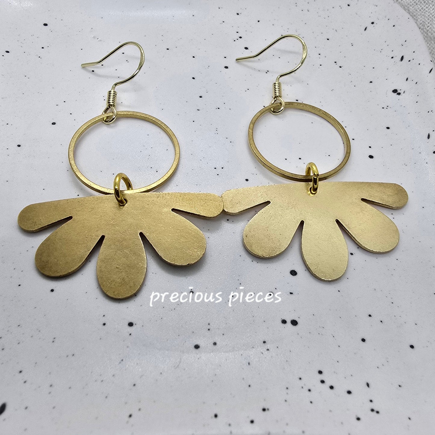 Brass Flower and Circle Earrings