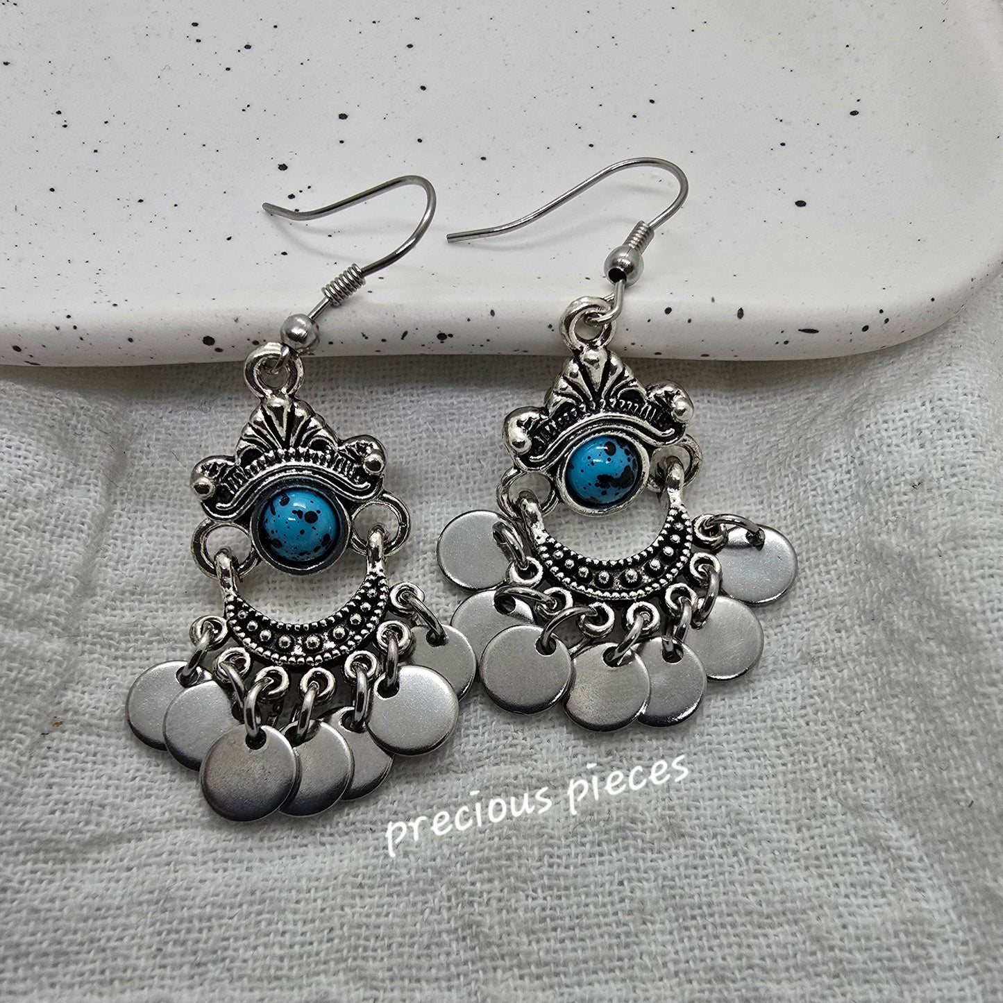 Silver and Turquoise Chandelier Earrings