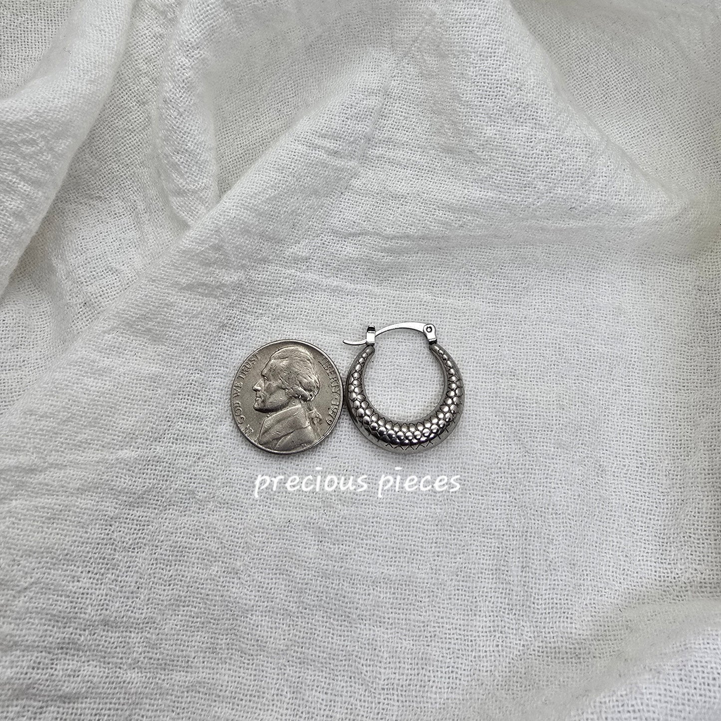 Honeycomb Pattern Silver Hoop Earrings