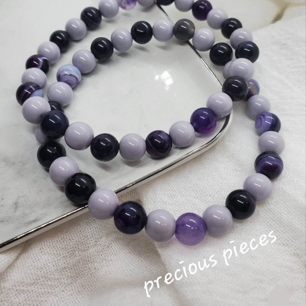 Men's Agate and Purple Glass Beaded Bracelets