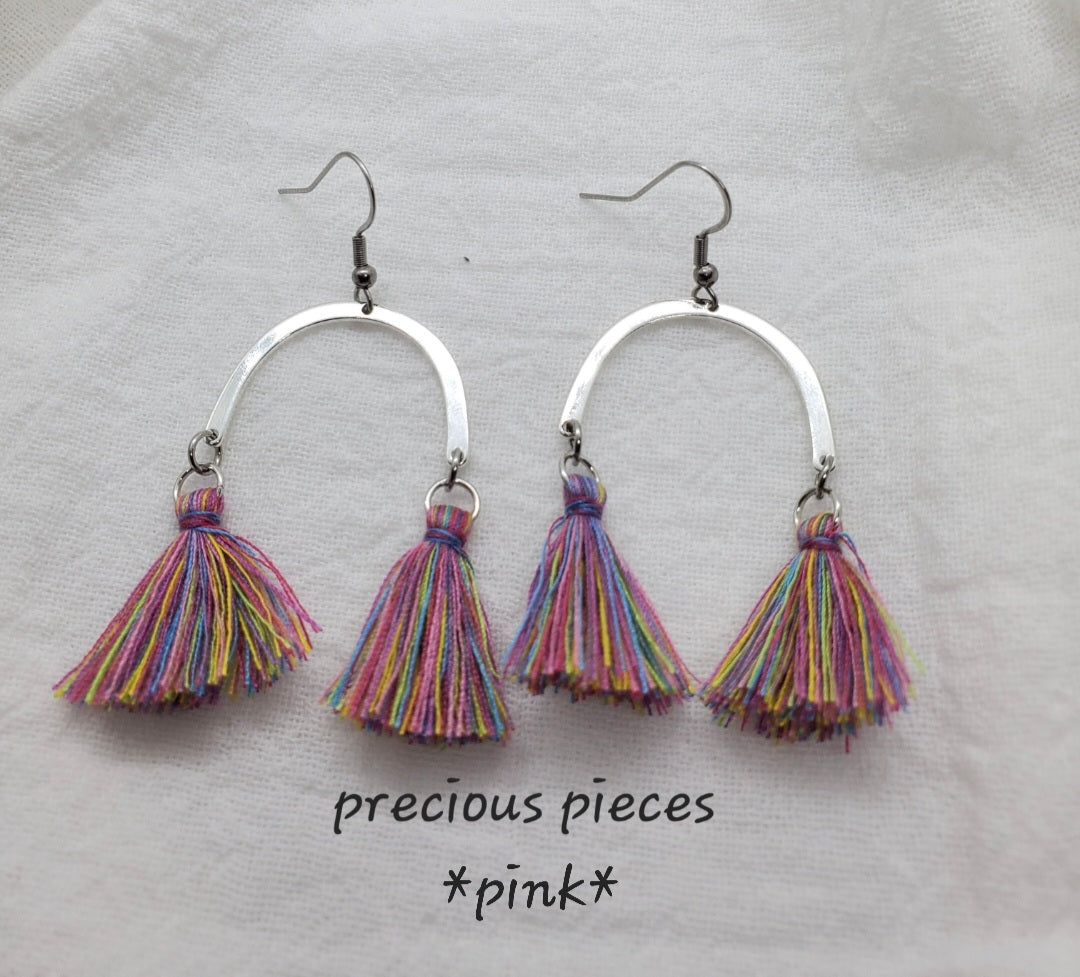 Silver Arch and  Rainbow Tassel  Earrings (click for more options)