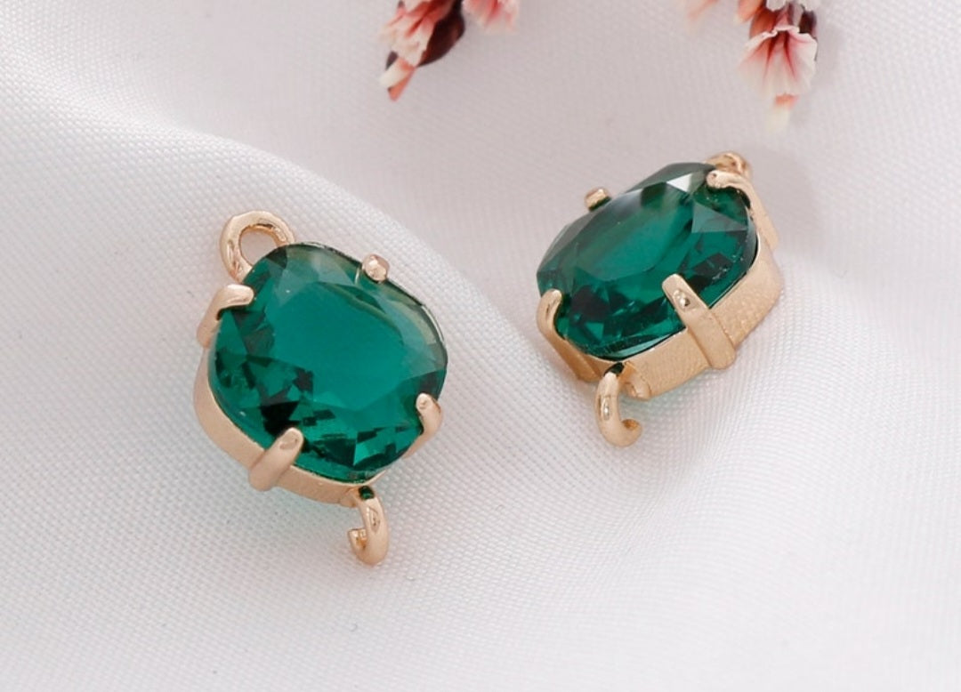 Vintage Emerald Green Hexagon Dangle Earrings