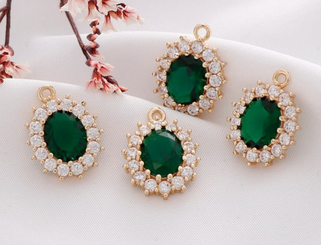 Vintage Emerald Green Hexagon Dangle Earrings