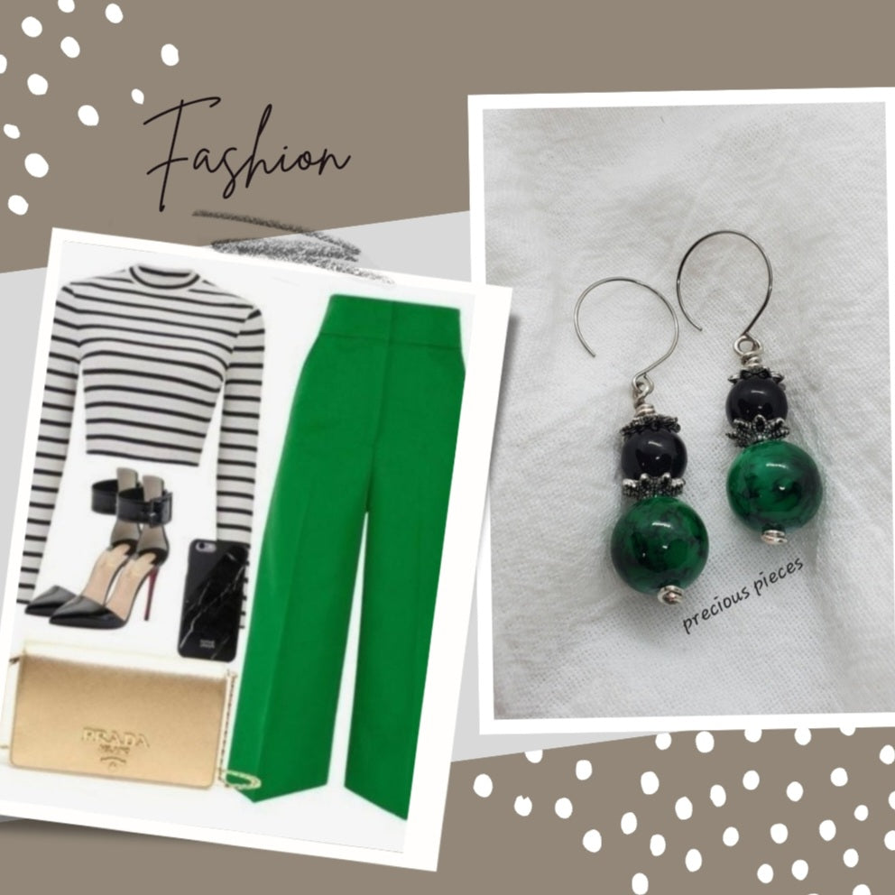 Green and Black Marble Earrings