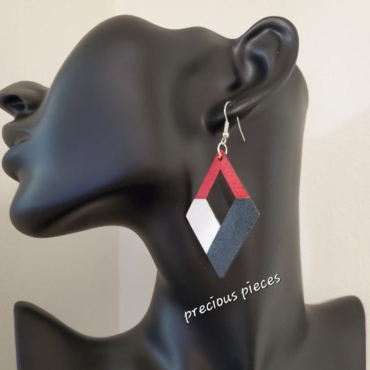 Red, White, and Black Wood Earrings