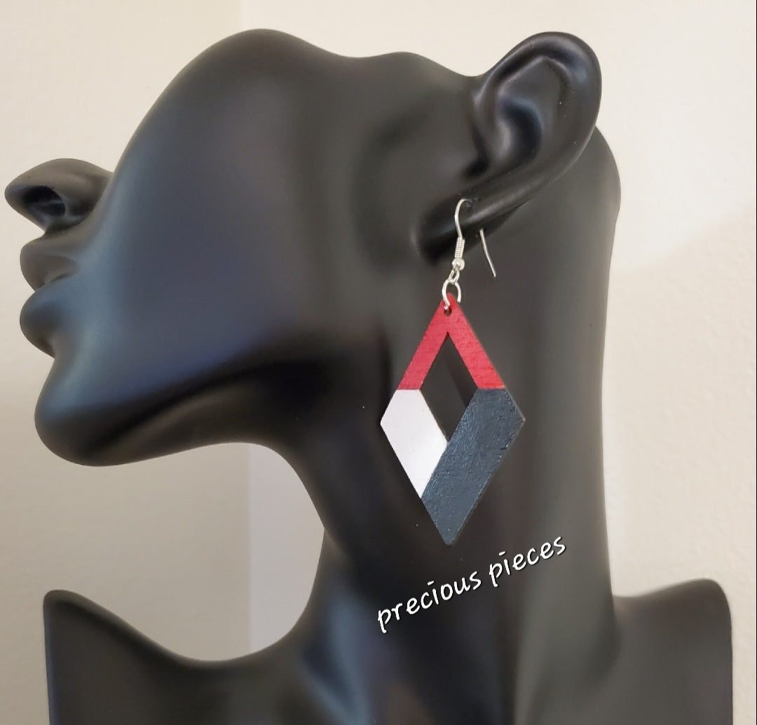 Red, White, and Black Wood Earrings