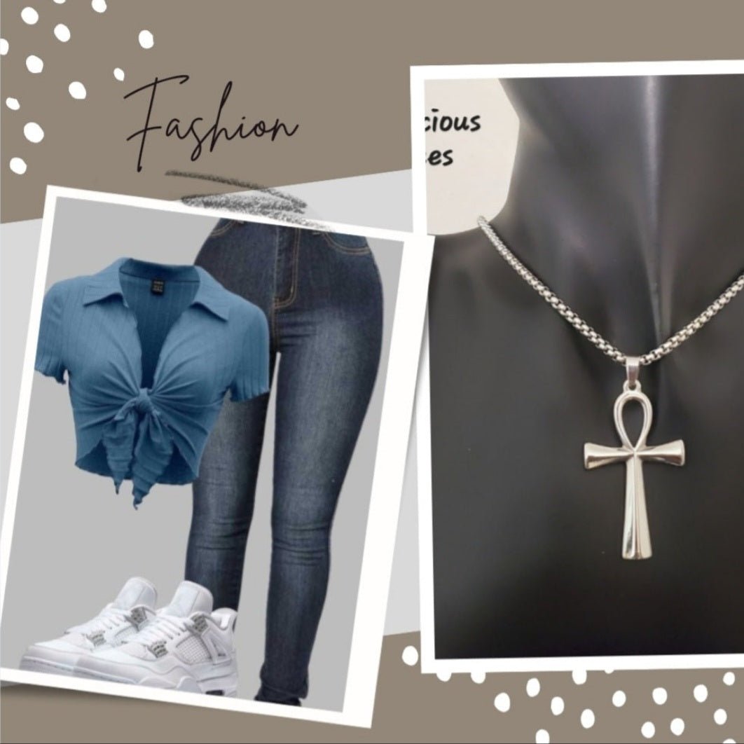 Men's and Women's Large Stainless Steel Ankh Cross Necklace