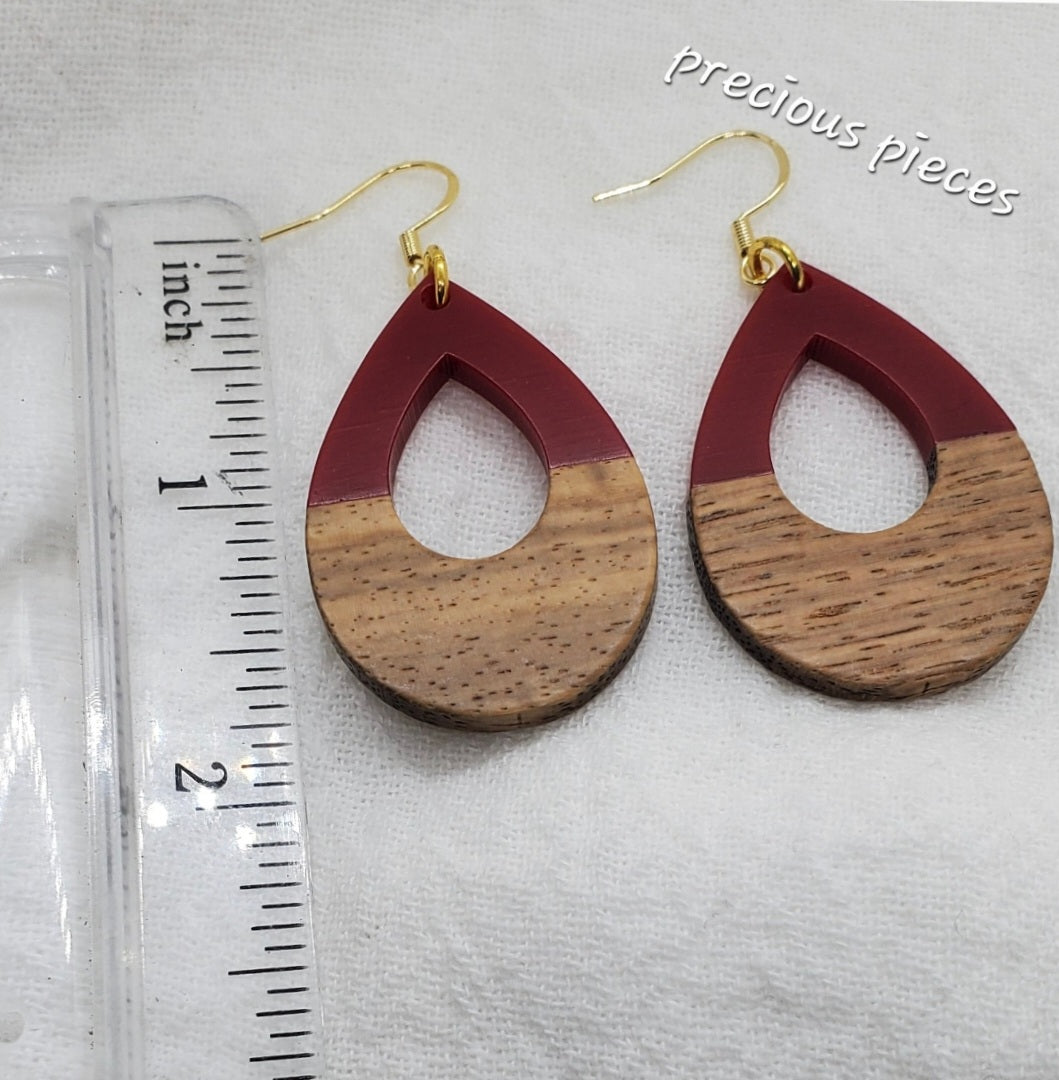 Orange & Wood Teardrop Earrings (click for more options)