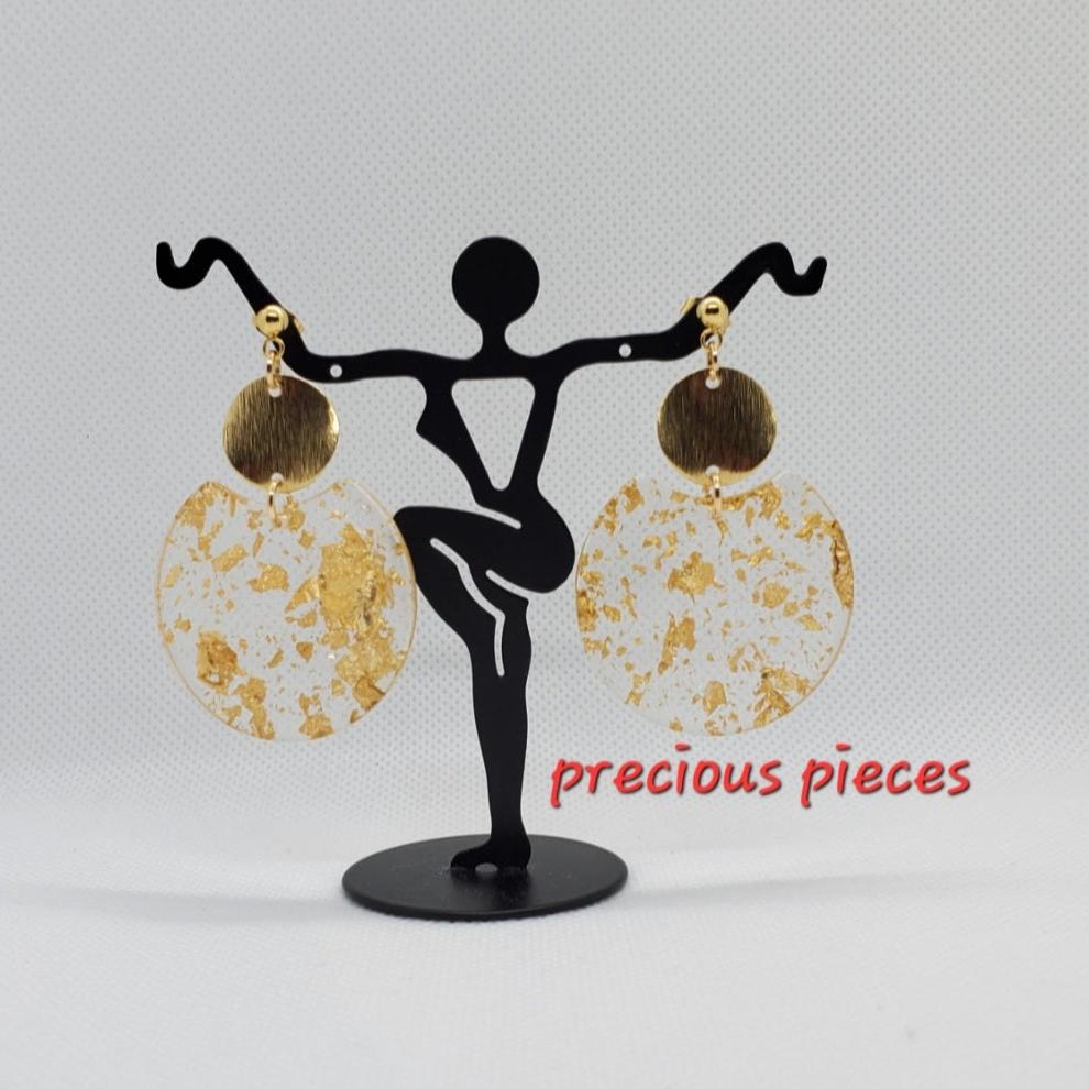 Acrylic Gold Flake Earrings with Brass Accents