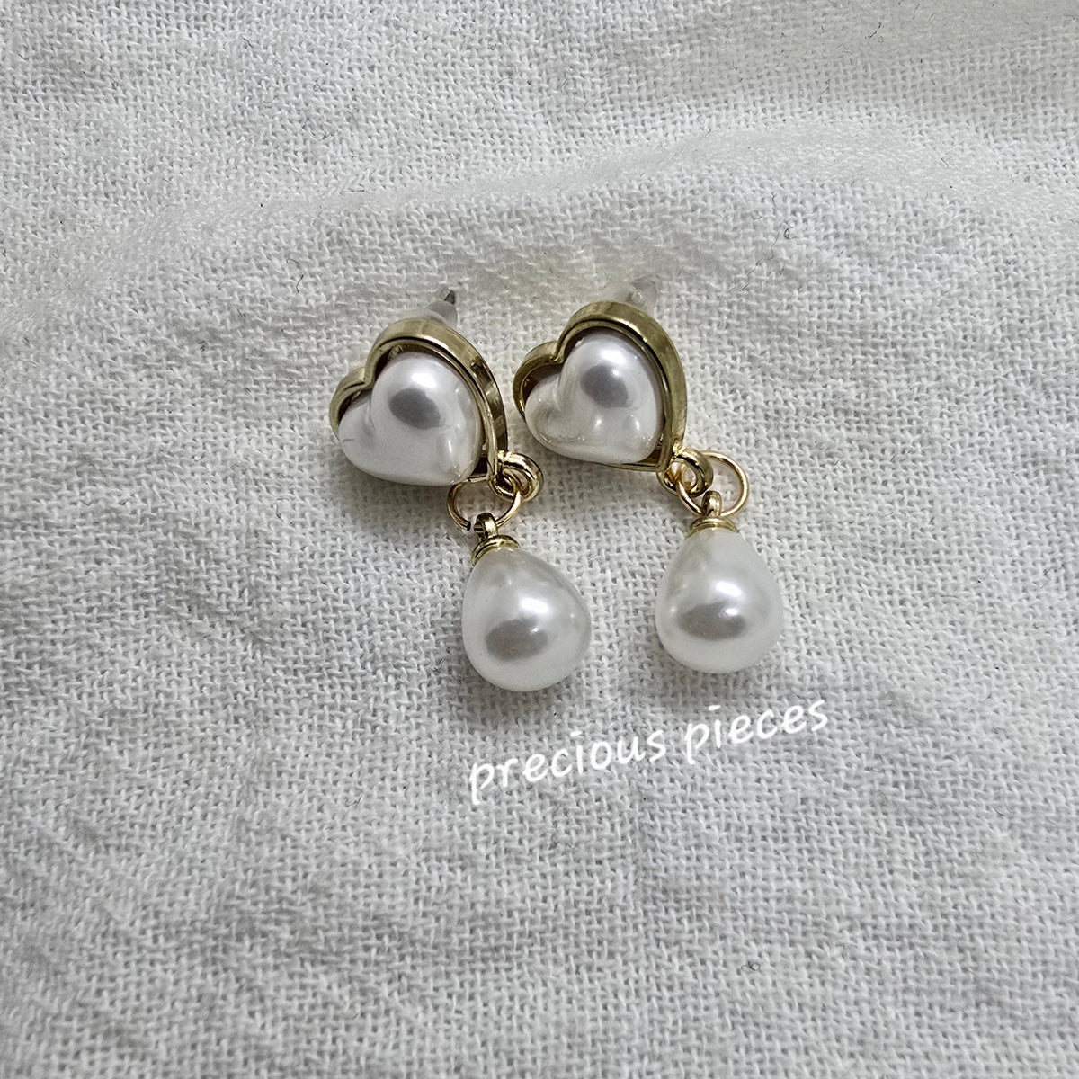 Pearl Heart Drop Earrings