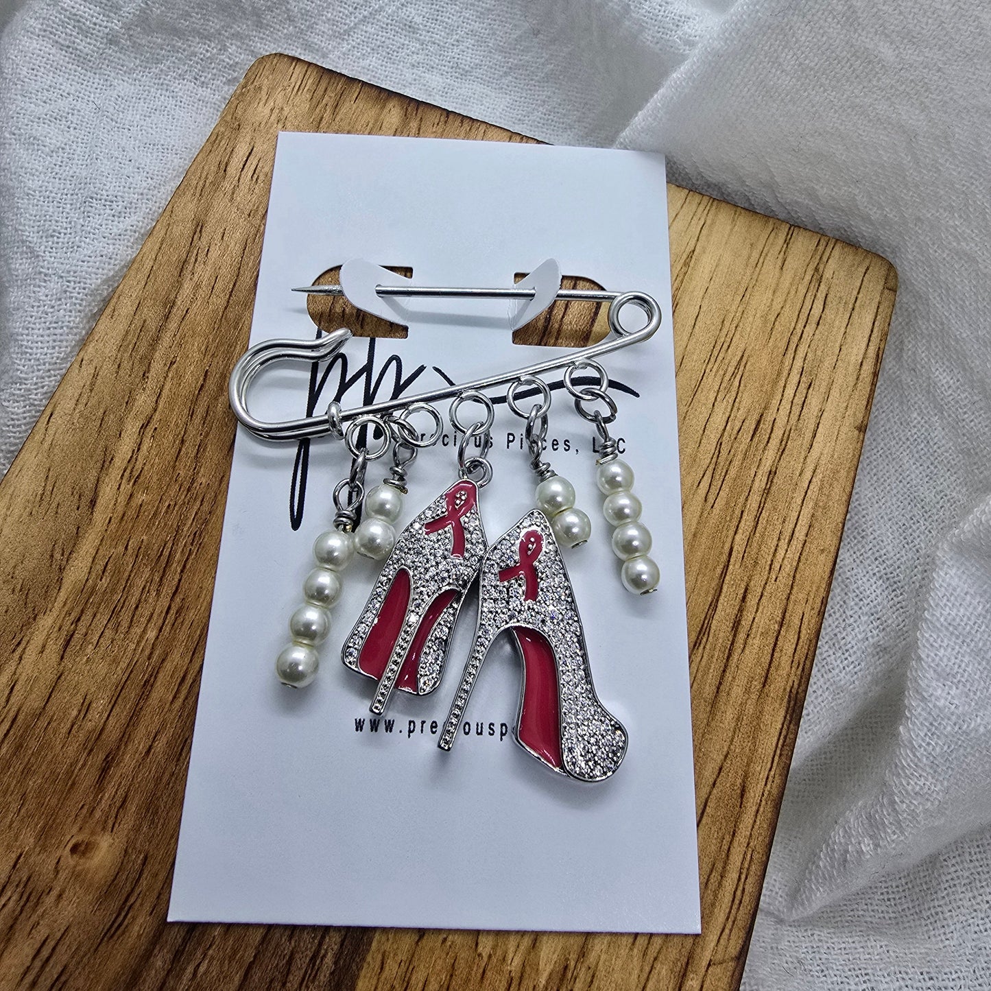 Pearls and Heels Awareness Brooch