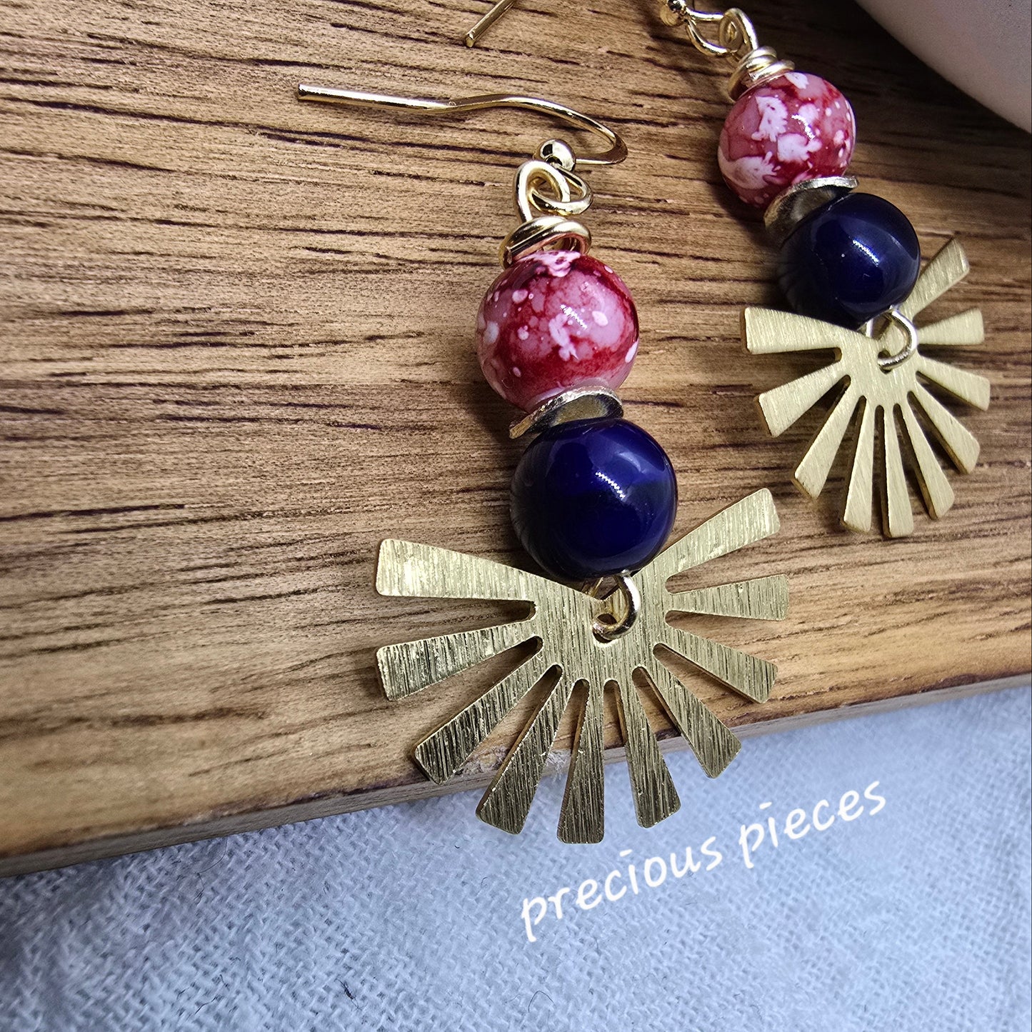 Brass Fan Shaped Beaded Earrings