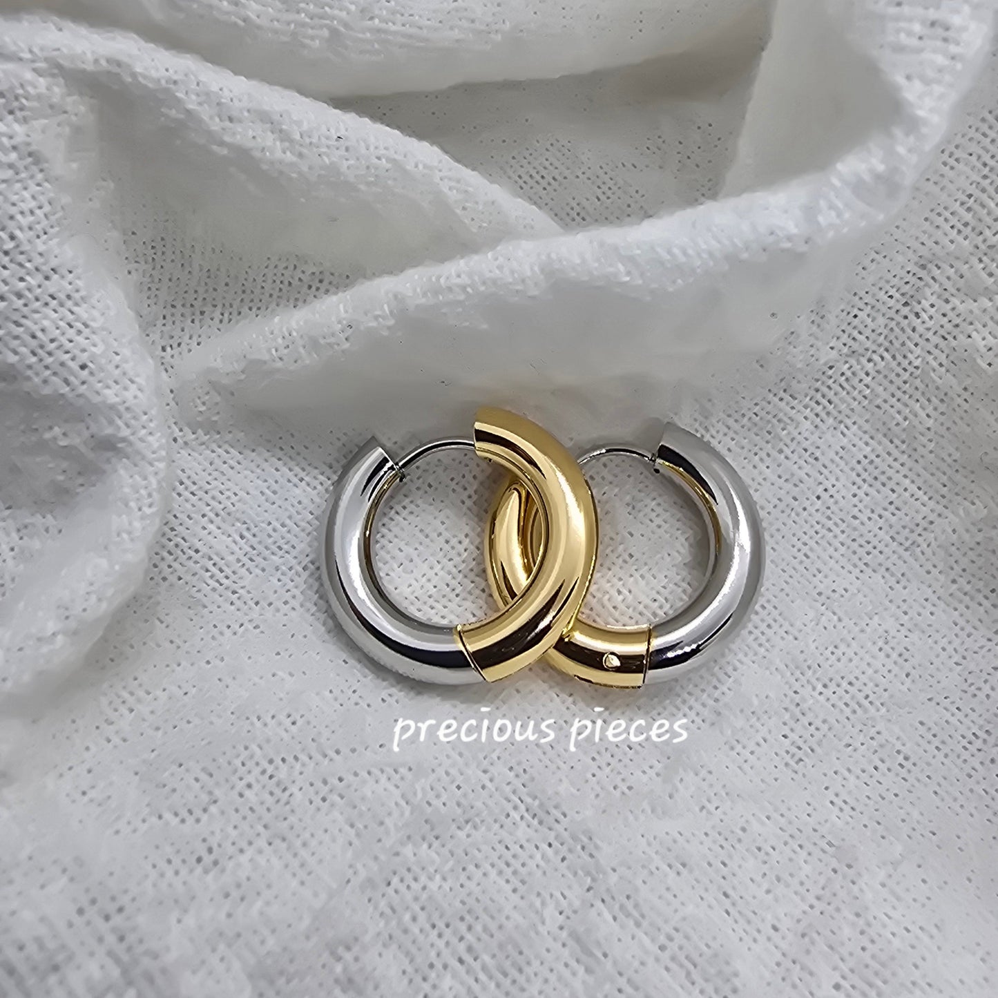 Two-Tone Stainless Steel Thick Hoop Earrings