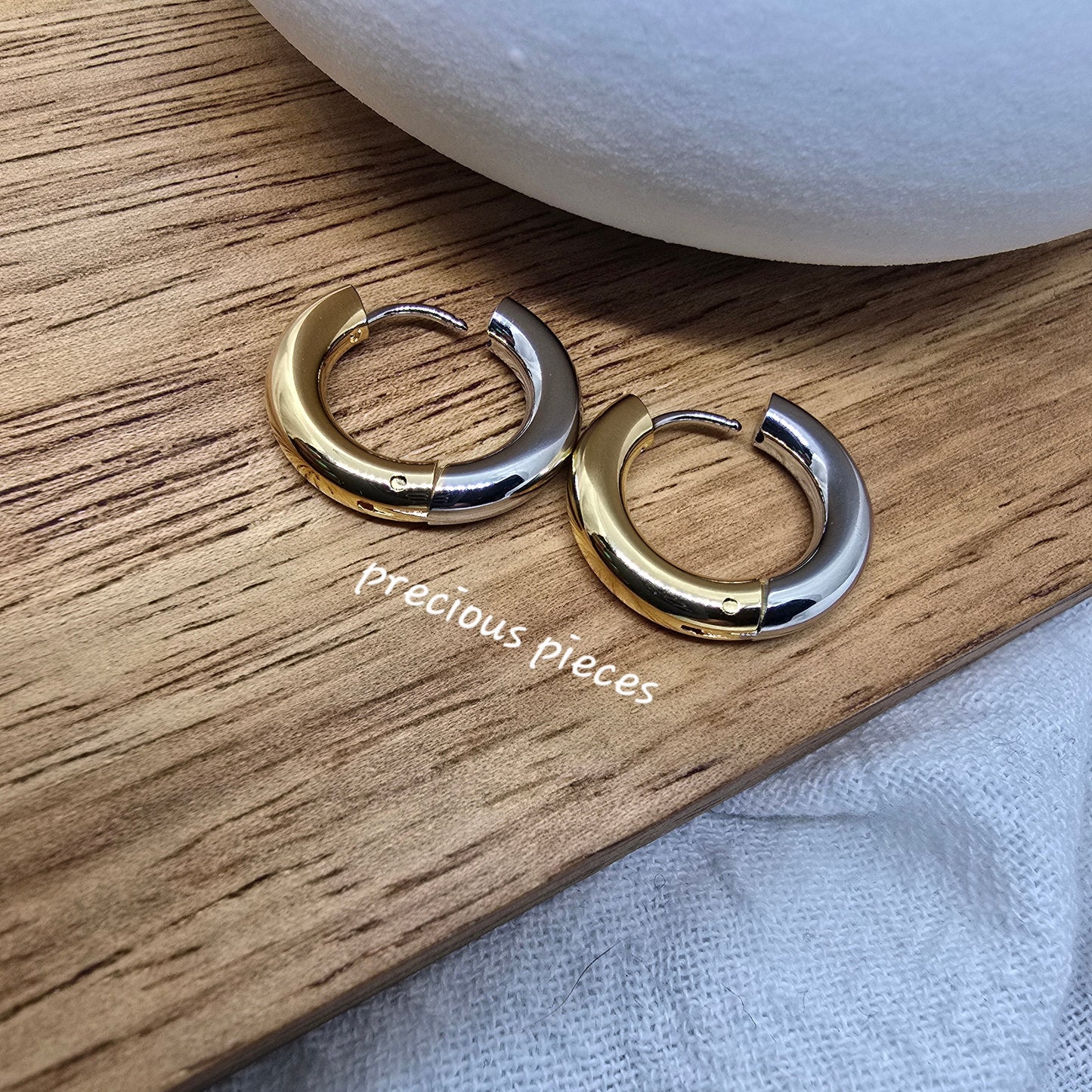 Two-Tone Stainless Steel Thick Hoop Earrings