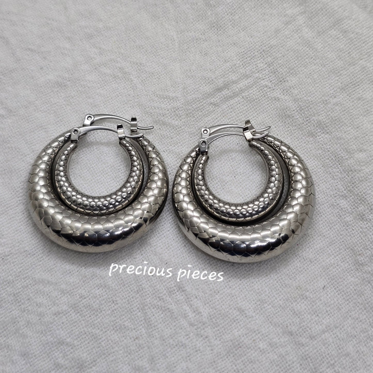 Honeycomb Pattern Silver Hoop Earrings
