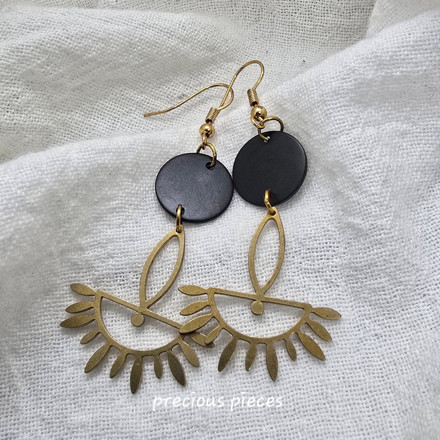 Black and Brass Evil Eye Earrings