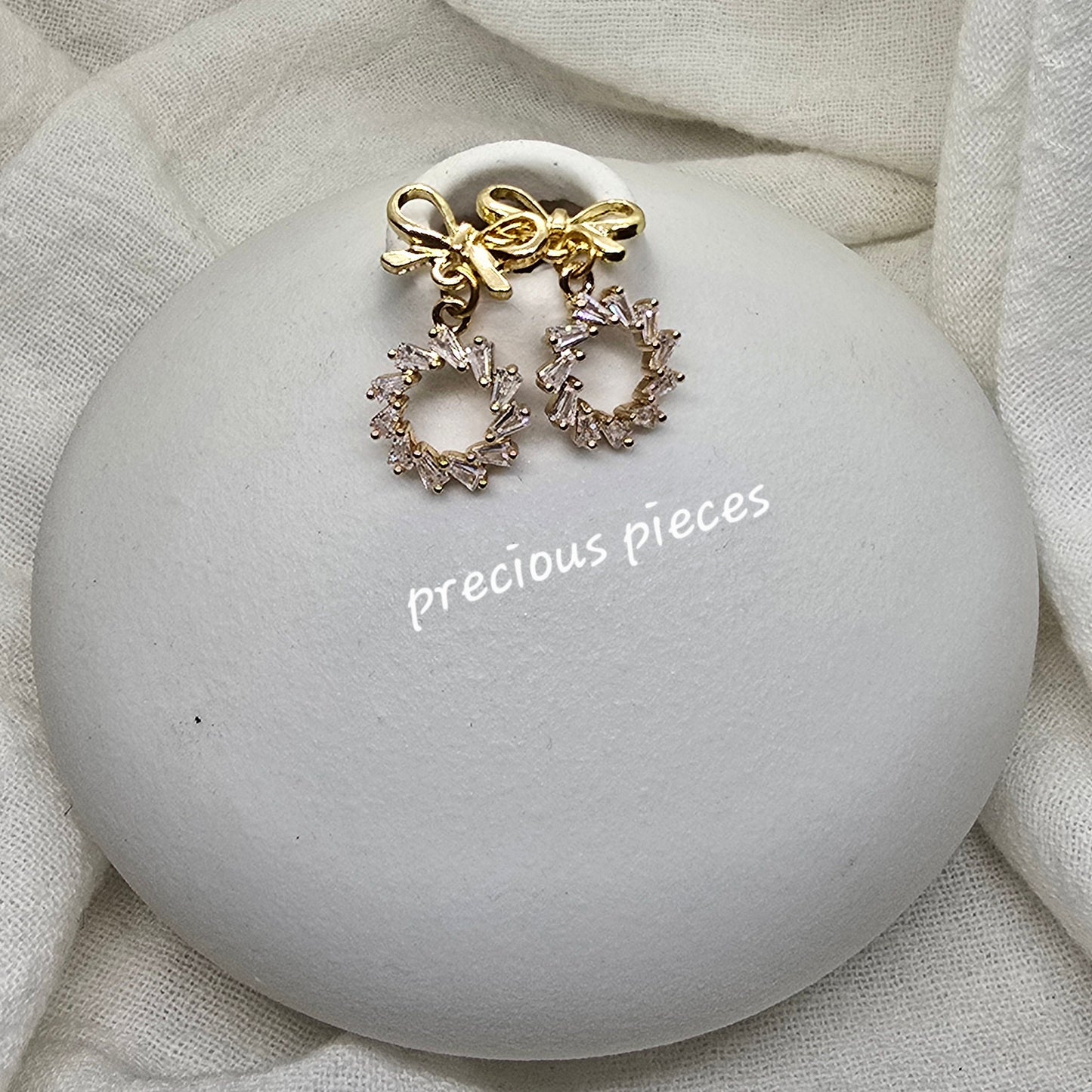 Gold Bow and Wreath Earrings