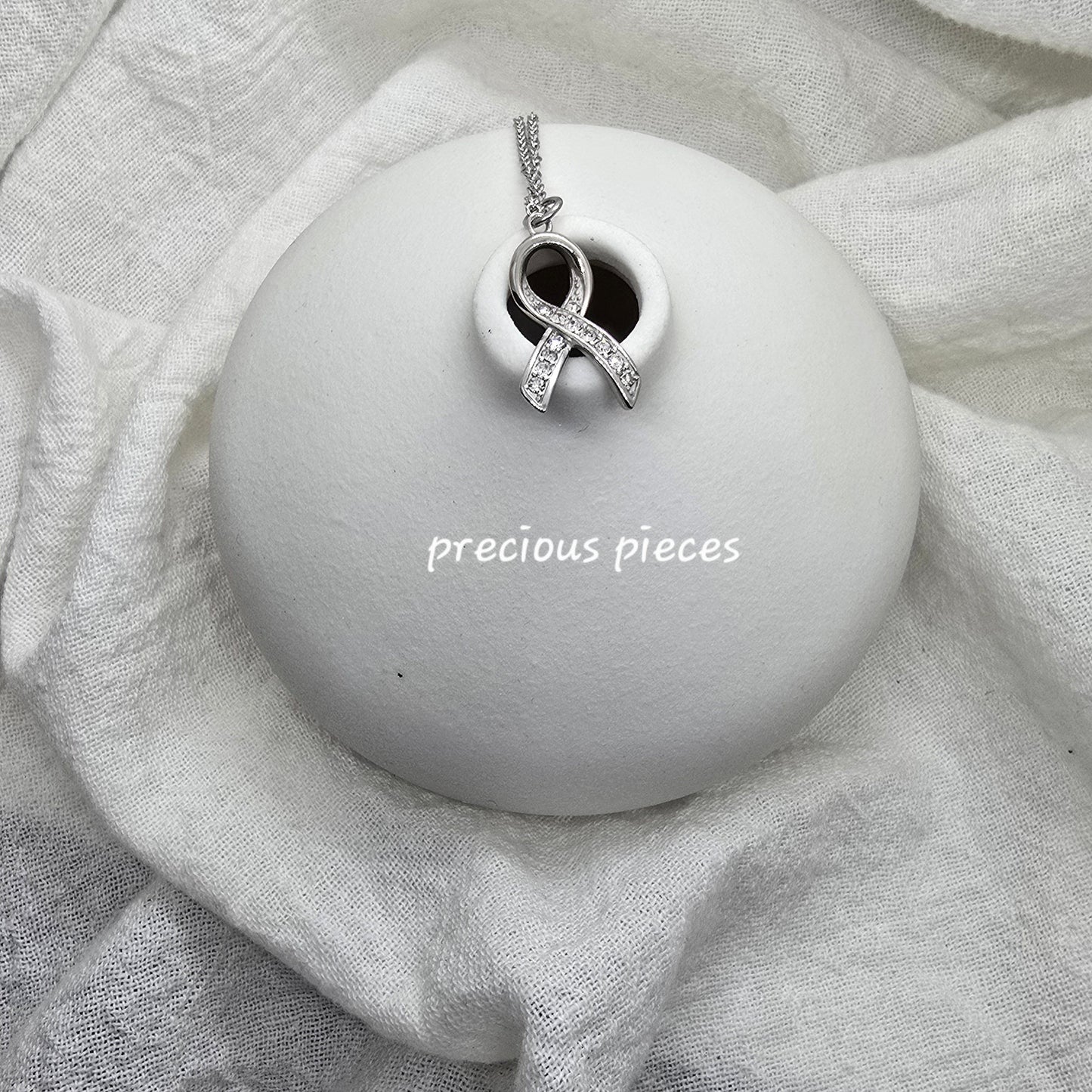 Rhinestone Ribbon Awareness Necklace