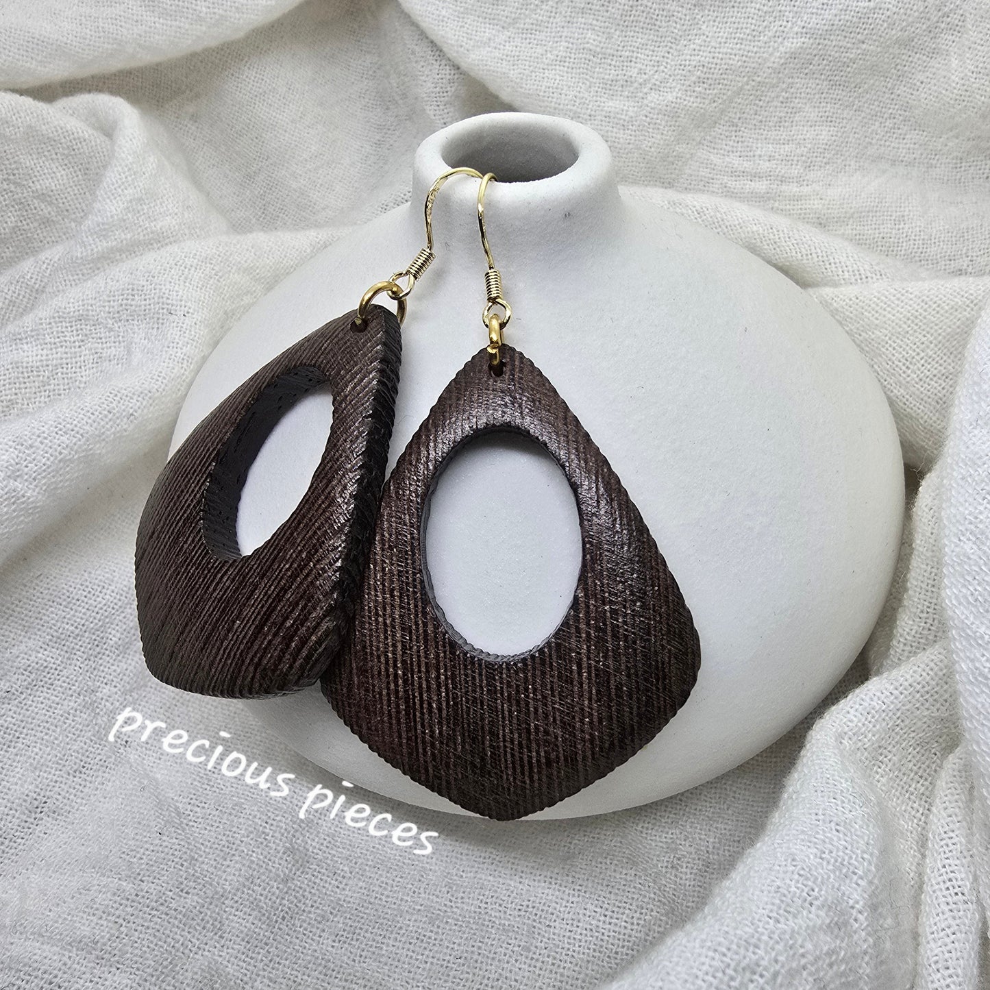 Dark Wood Diamond Shape Earrings
