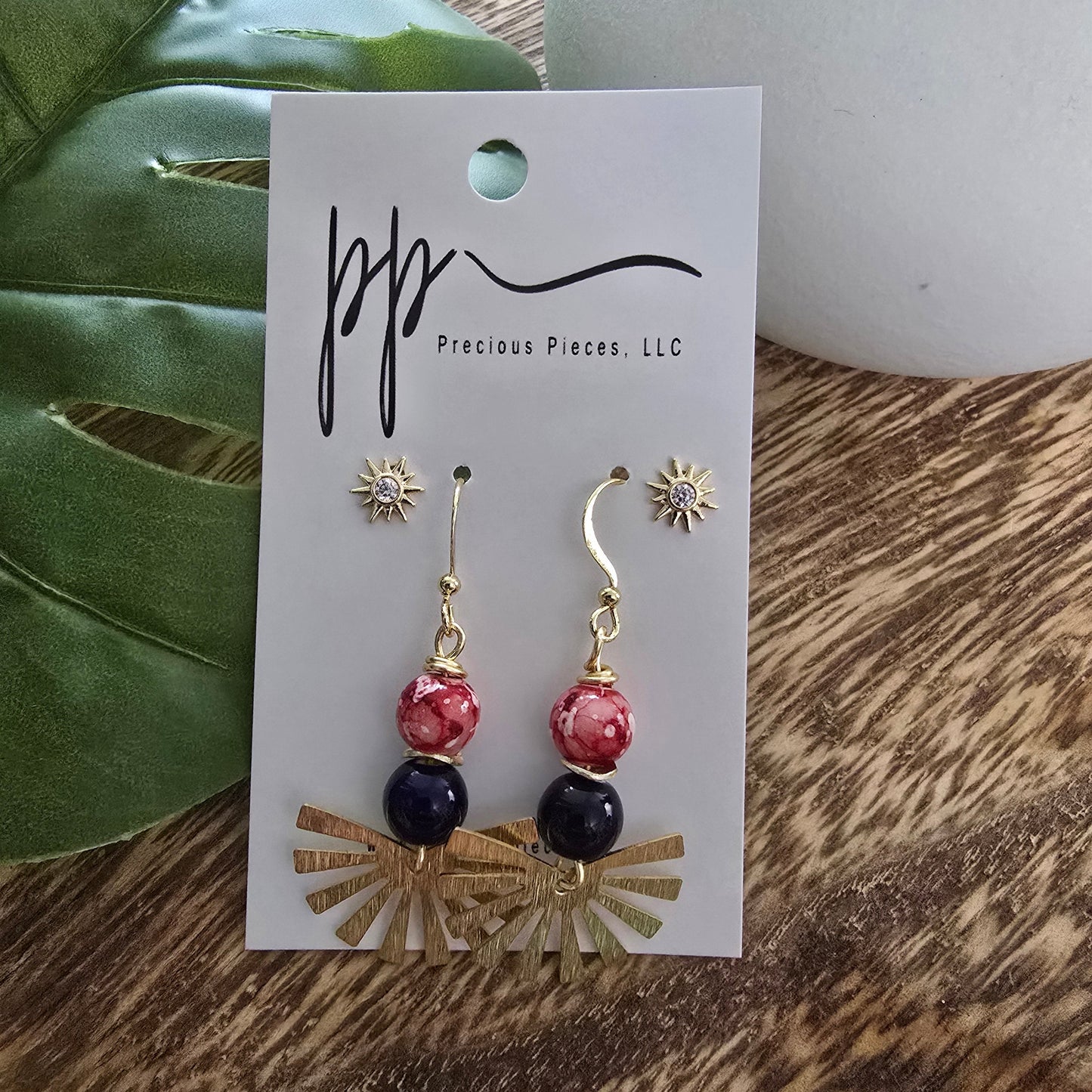 Brass Fan Shaped Beaded Earrings