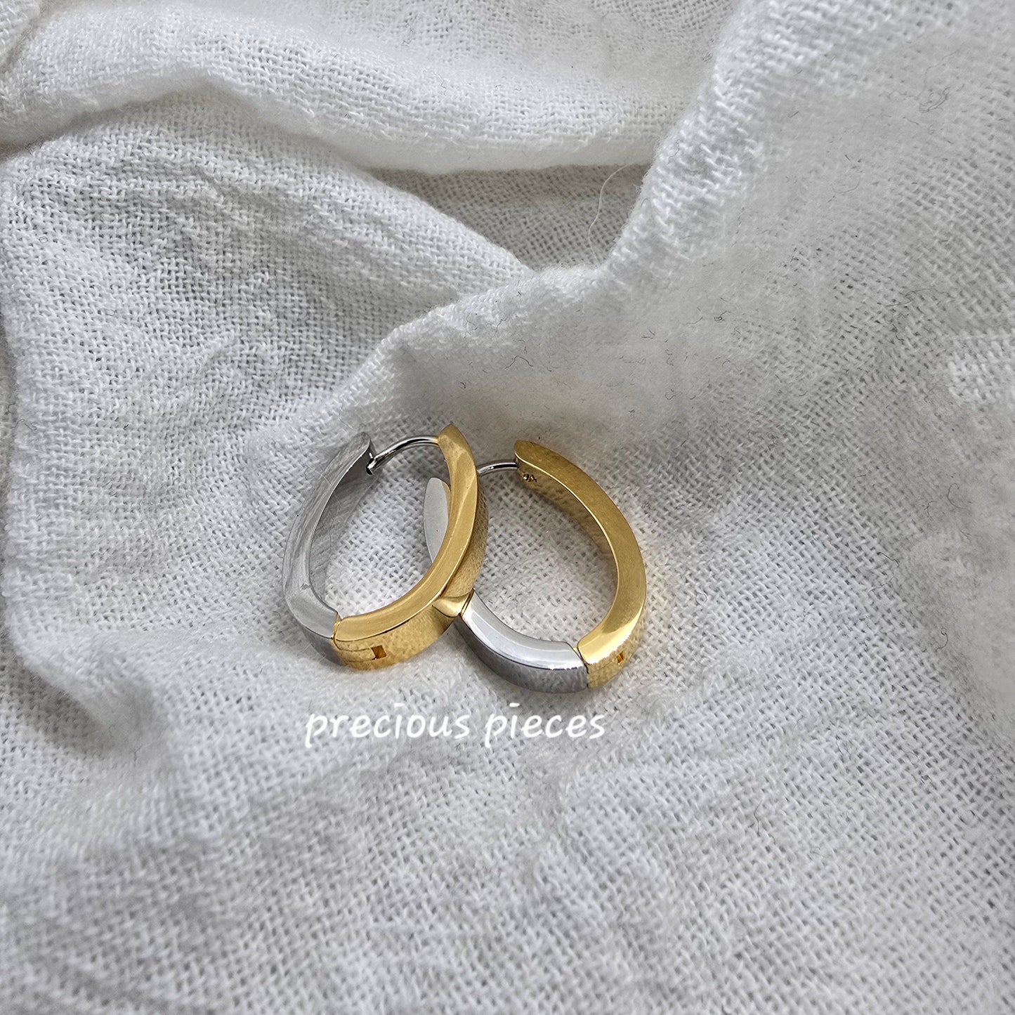 Two-Tone Stainless Steel Oval Hoop Earrings
