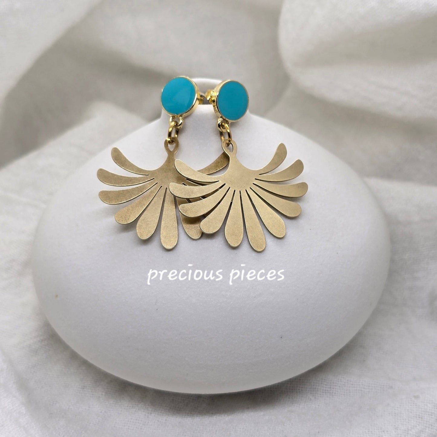 Brass Flower and Turquoise Earrings