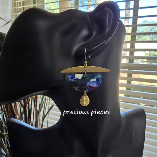 Brass and Marble Earrings