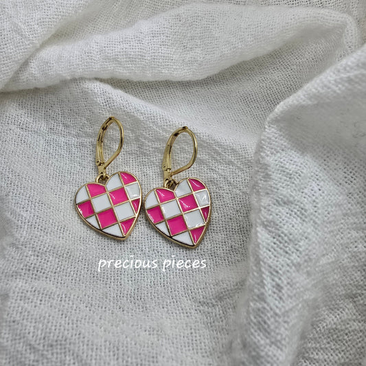 Checkered Heart Earrings