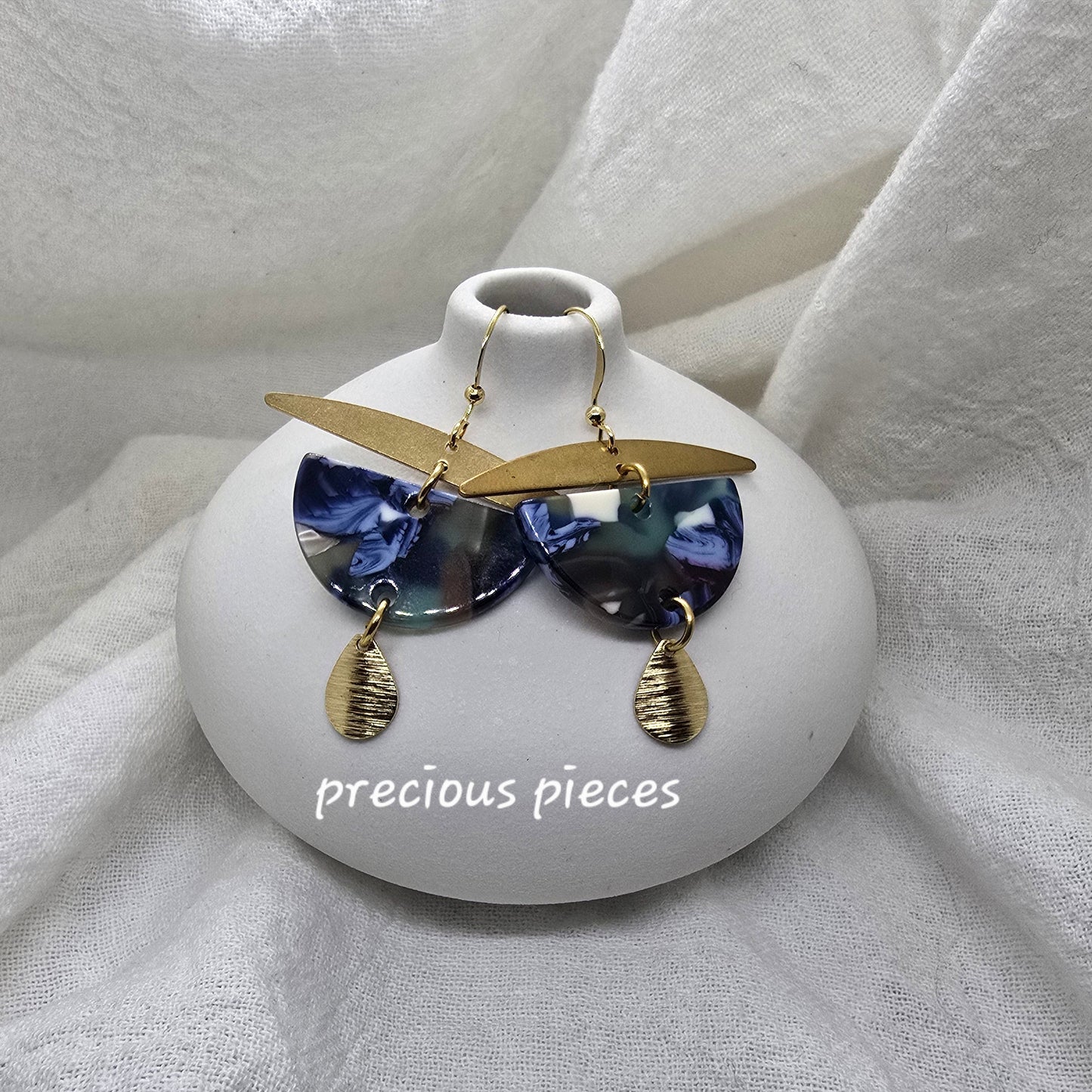 Brass and Marble Earrings