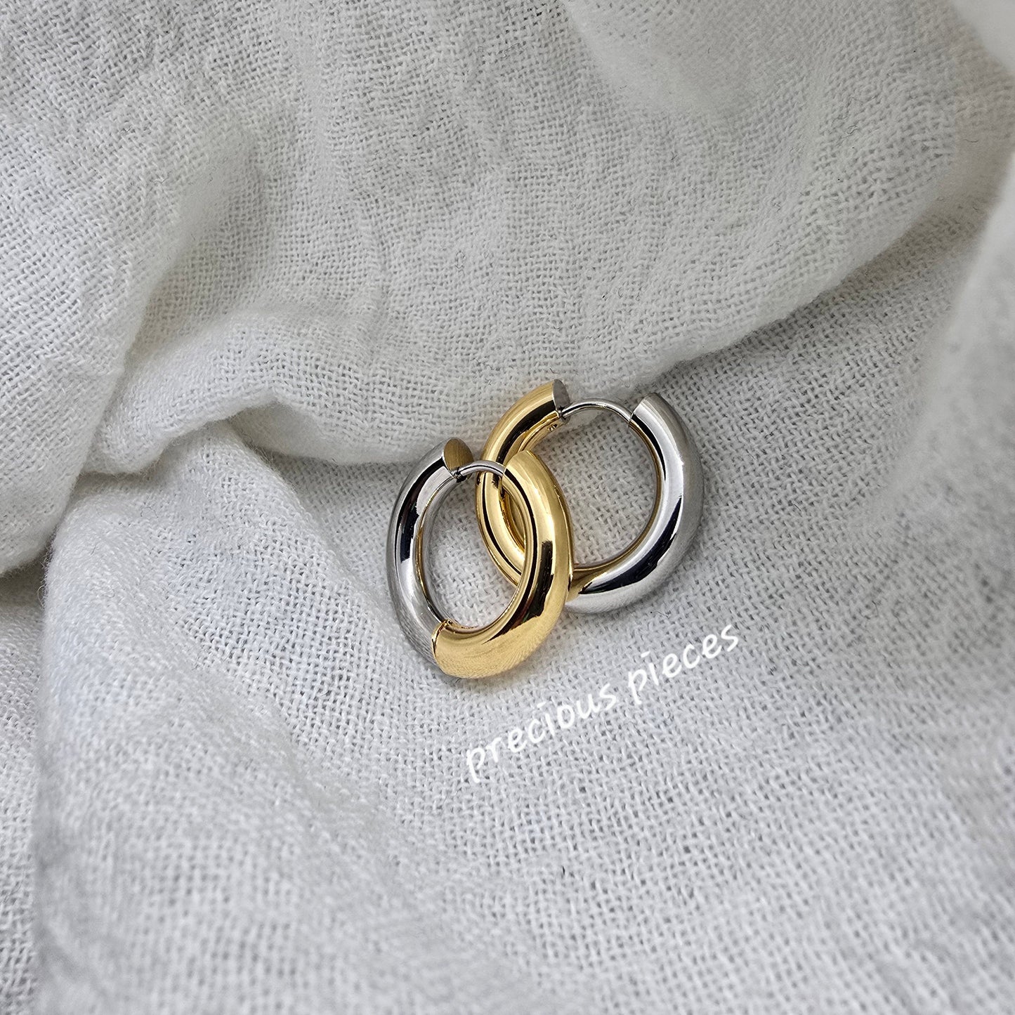 Two-Tone Stainless Steel Thick Hoop Earrings