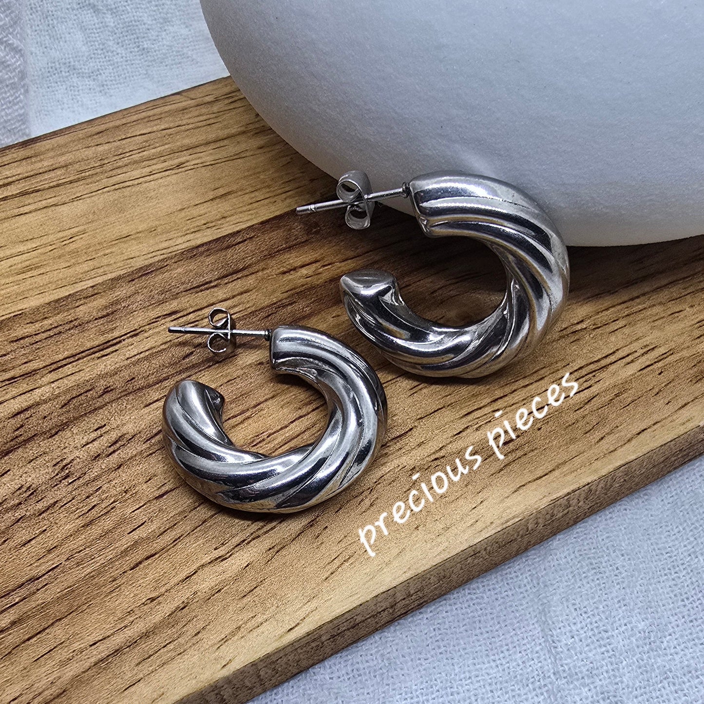 Twisted Chunky Silver Hoop Earrings