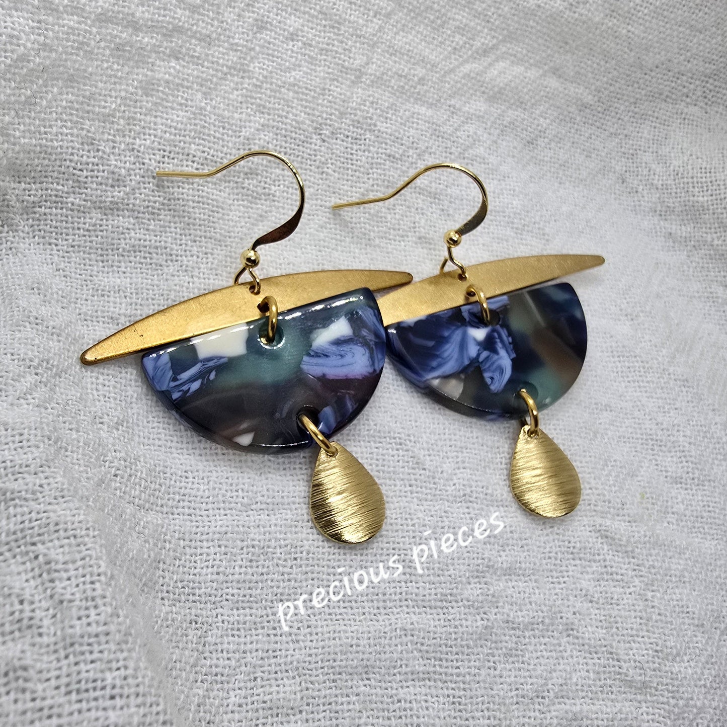 Brass and Marble Earrings