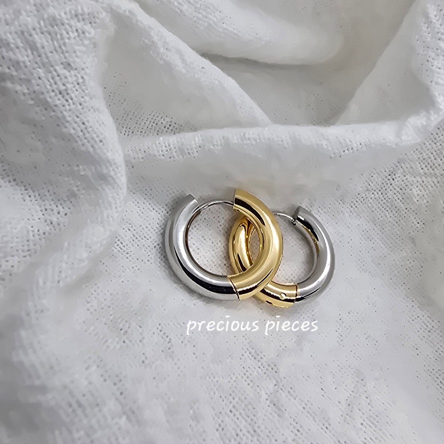 Two-Tone Stainless Steel Thick Hoop Earrings