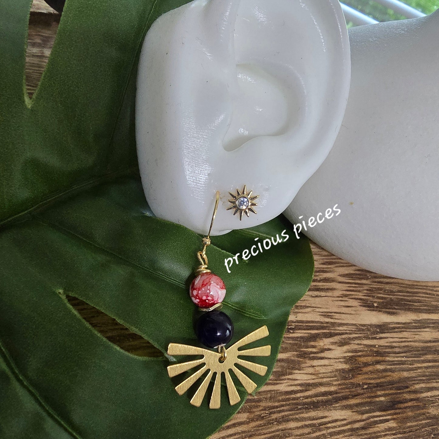 Brass Fan Shaped Beaded Earrings